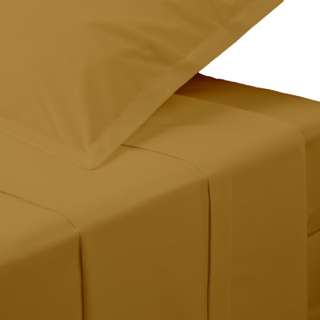 Cearceaf de pat, bumbac percale, galben inchis, 180x290 cm, 194360R