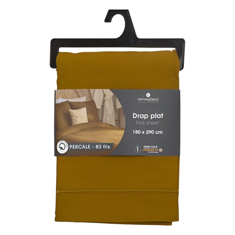 Cearceaf de pat, bumbac percale, galben inchis, 180x290 cm, 194360R