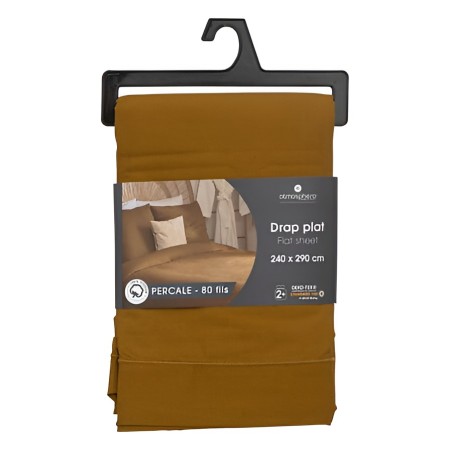 Cearceaf de pat, bumbac percale, galben inchis, 240x290 cm, 194361R