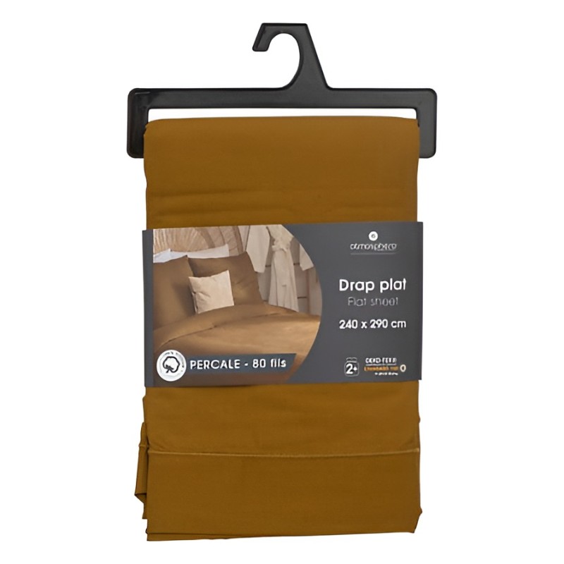 Cearceaf de pat, bumbac percale, galben inchis, 240x290 cm, 194361R