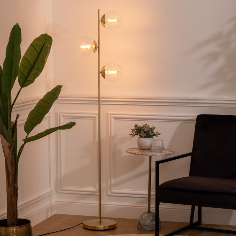 Lampadar Le Collectionneur, metal, sticla, auriu, 3XE14, H.162 cm, 195323