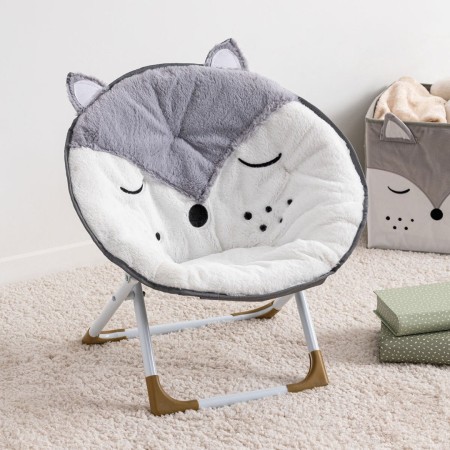 Fotoliu pliabil copii Fox, poliester alb/gri, H.51 cm, 195873