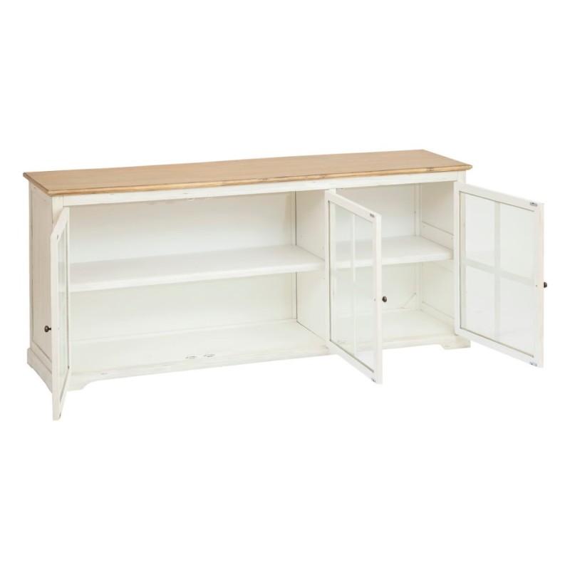 Comoda Olbia, lemn de acacia, MDF, sticla, alba, L.180 cm, 197723