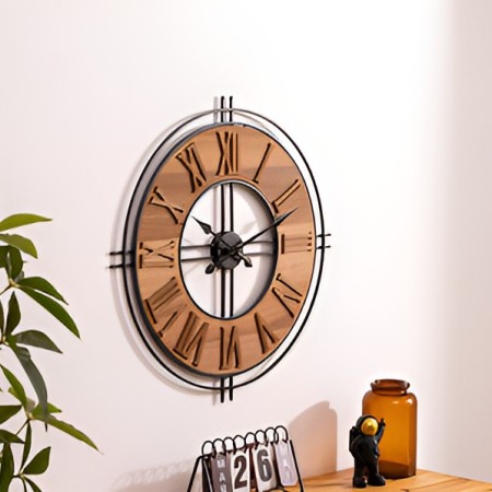 Ceas de perete Dorian, metal, lemn, maro, D.65 cm, 200308