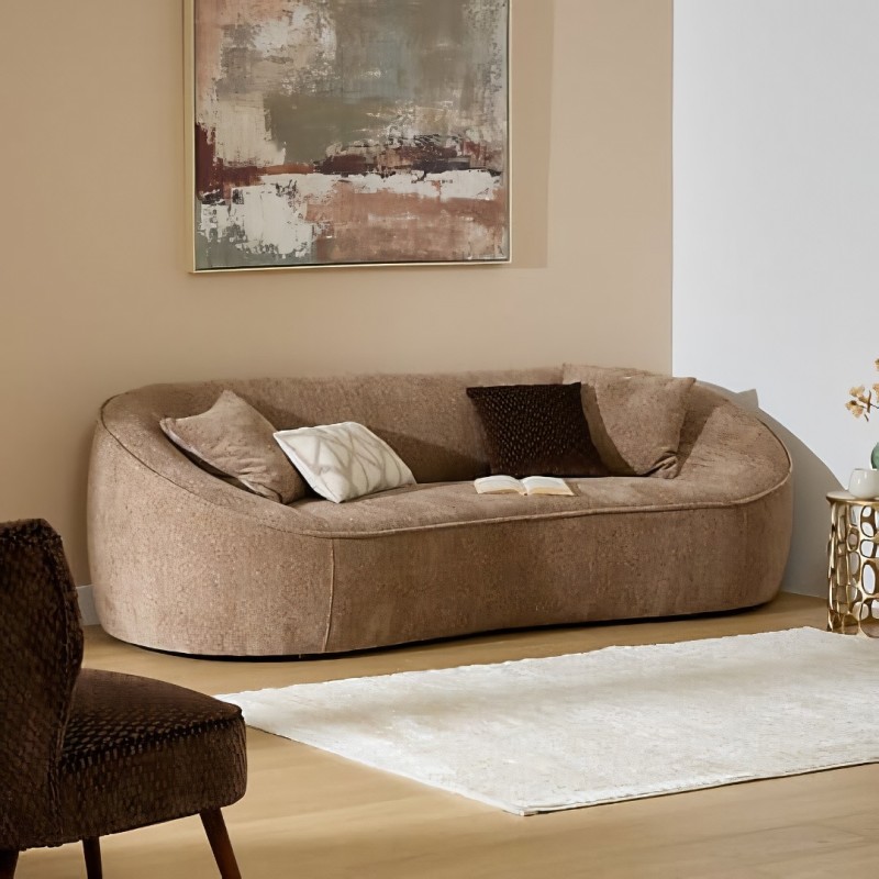 Canapea 3 locuri Ostuni, PAL, textil chenille, mokka, L.232 cm, 202238C