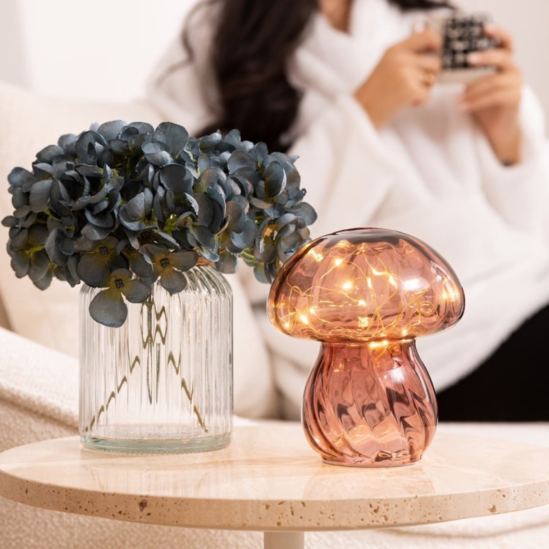 Lampa de masa Malu, sticla, roz antic, LED, 5 lumeni, alb cald 2700K, H.15 cm, 202637B