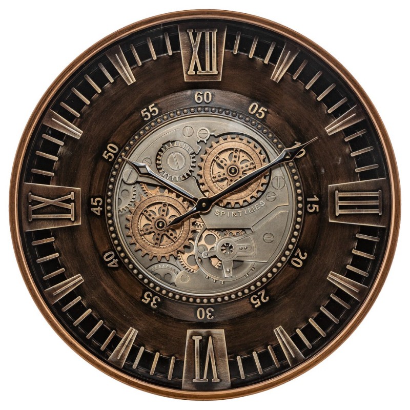 Ceas de perete Yoni, metal, sticla, maro, D.59 cm, 205609