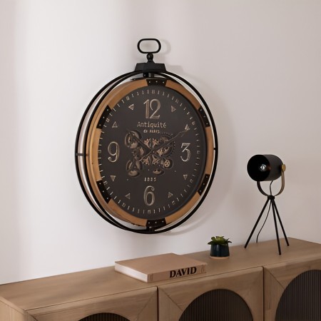 Ceas de perete Met, metal, MDF, sticla, negru, L.70 cm, 205610 