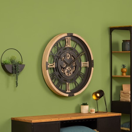 Ceas de perete Kent, metal, MDF, negru, D.80 cm, 205611