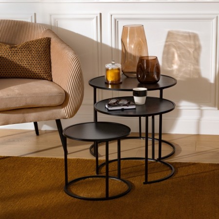 Set 3 masute Noan, metal, MDF, negre, L.35/45/54 cm, 205800