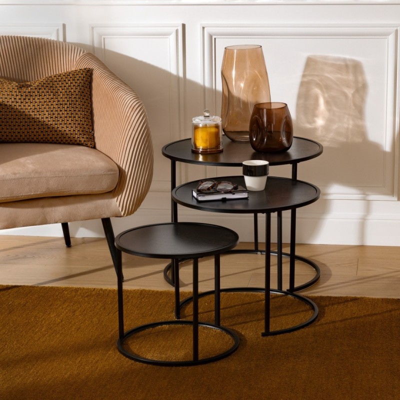 Set 3 masute Noan, metal, MDF, negre, L.35/45/54 cm, 205800