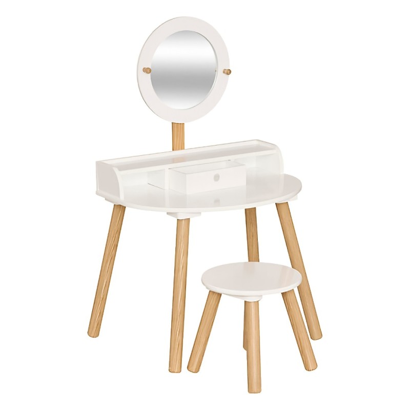 Masuta de toaleta cu taburet pentru copii Nomad, lemn de pin, MDF, alb, H.89 cm, 205844