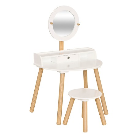 Masuta de toaleta cu taburet pentru copii Nomad, lemn de pin, MDF, alb, H.89 cm, 205844 