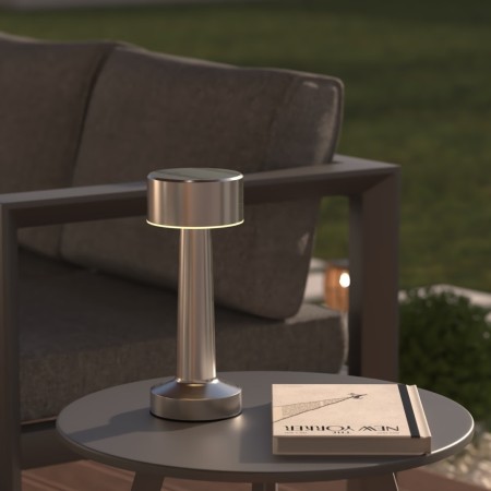 Veioza exterior Halto, metal, argintiu, baterie, USB, LED, 100 lumeni, 2700K-4000K, IP44, H.21 cm, 205947B