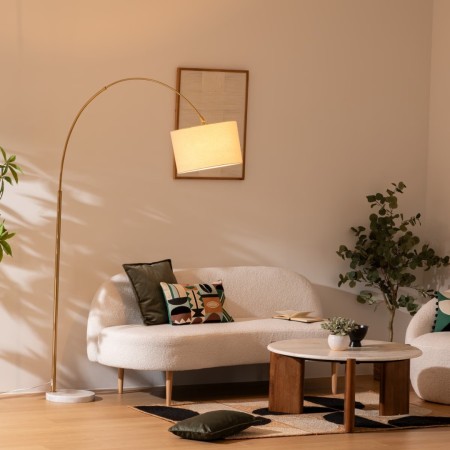 Lampadar Tilio, metal, marmura, textil, auriu, 1XE27, H.195 cm, 205951