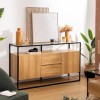 Comoda Aldea, metal, MDF, sticla, 2 usi, 2 sertare, L.140 cm, 206034