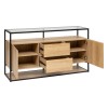 Comoda Aldea, metal, MDF, sticla, 2 usi, 2 sertare, L.140 cm, 206034
