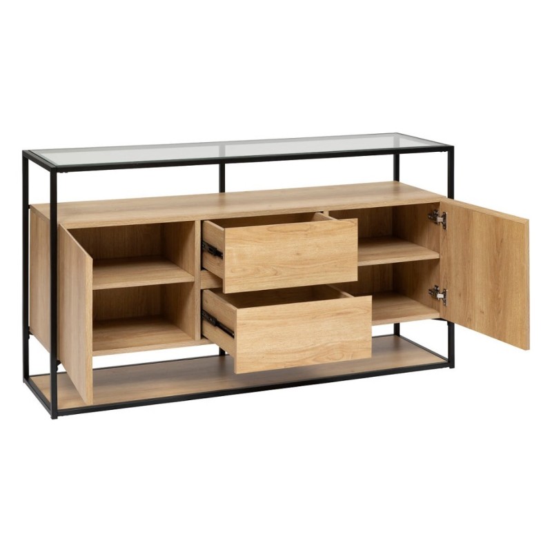 Comoda Aldea, metal, MDF, sticla, 2 usi, 2 sertare, L.140 cm, 206034