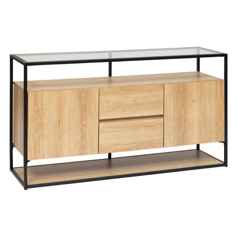 Comoda Aldea, metal, MDF, sticla, 2 usi, 2 sertare, L.140 cm, 206034