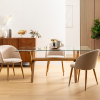 Masa dining Jorel, metal, sticla securizata, efect lemn, L.180 cm, 206040A