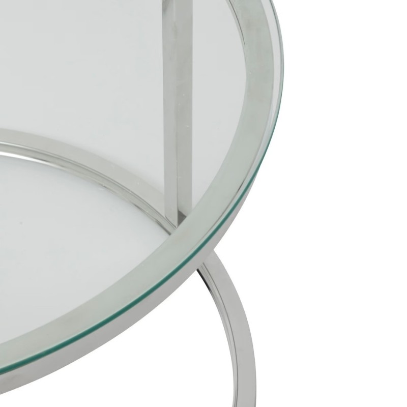 Set 2 masute cafea Kneo, metal, sticla, argintiu, D.60/80 cm, 206050