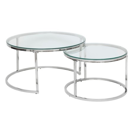 Set 2 masute cafea Kneo, metal, sticla, argintiu, D.60/80 cm, 206050