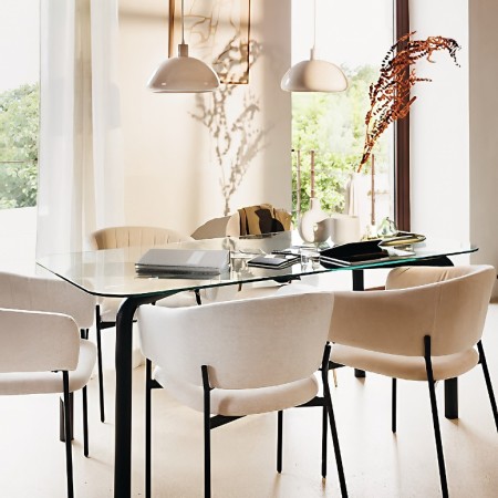 Masa dining Hecate, metal, sticla, neagra, L.180 cm, 206058 