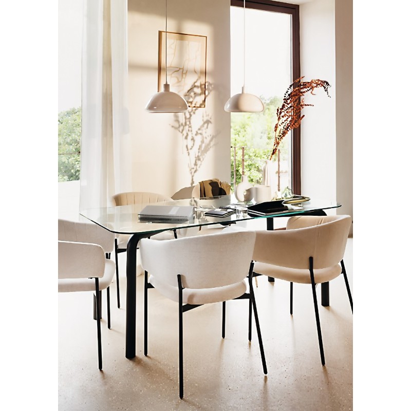 Masa dining Hecate, metal, sticla, neagra, L.180 cm, 206058