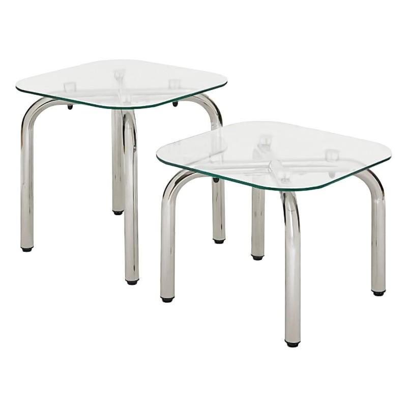 Set 2 masute cafea Hecate, metal, sticla, crom, L.50 cm, 206060A