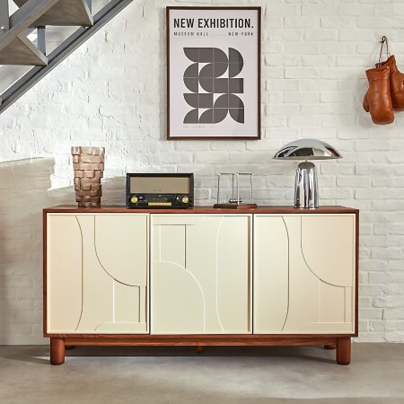 Comoda Jilani, lemn, MDF, crem/maro, 3 usi, L.150 cm, 206063