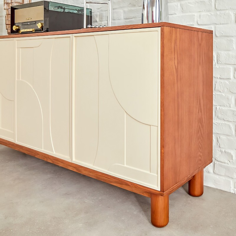 Comoda Jilani, lemn, MDF, crem/maro, 3 usi, L.150 cm, 206063