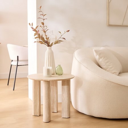 Masuta cafea Anaya, MDF, bej, aspect travertin, D.50 cm, 206073