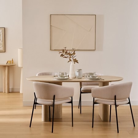 Masa dining Anaya, MDF, bej, efect travertin, L.180 cm, 206076 