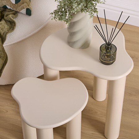 Set 2 masute cafea Olao, lemn, ivoire, L.35/45 cm, 206090