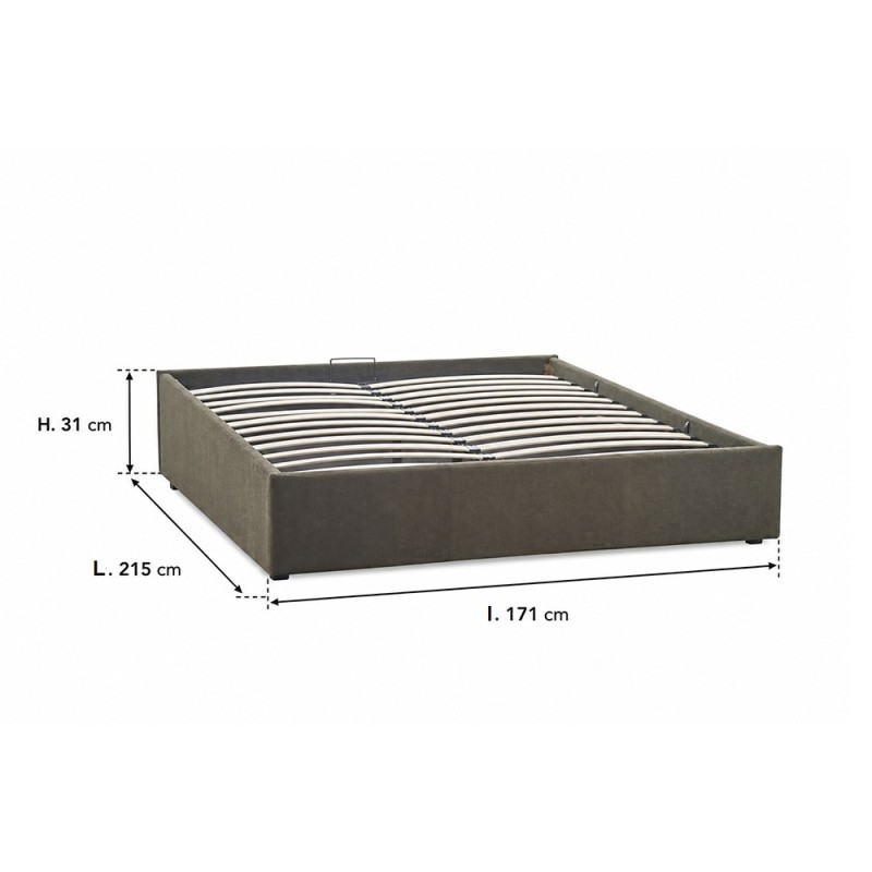 Pat cu spatiu de depozitare Luna, PAL, metal, textil, verde khaki, 160x200 cm, 213181C