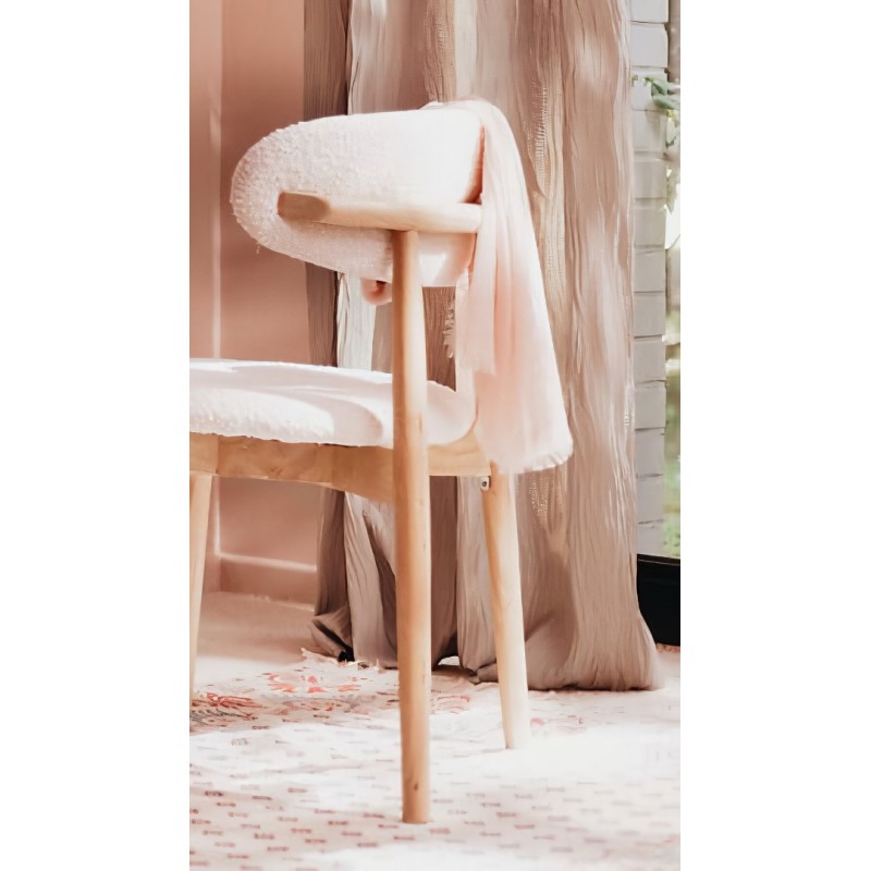 Scaun Sari, lemn de cauciuc, boucle, alb, H.78 cm, 207304A