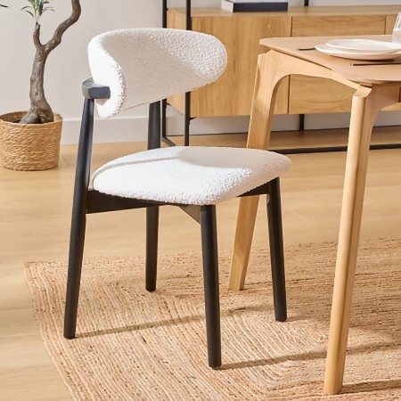 Scaun Sari, lemn de cauciuc, boucle, negru, H.78 cm, 207304B 