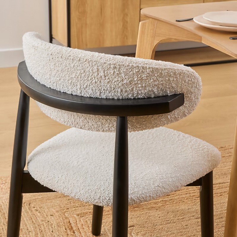 Scaun Sari, lemn de cauciuc, boucle, negru, H.78 cm, 207304B