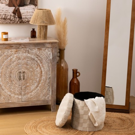 Taburet Pasty, cu spatiu depozitare, lemn, poliester alb, D.38 cm, 207320A