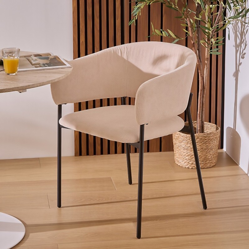 Scaun dining Solea, metal, textil reiat, bej, H.78 cm, 207330A