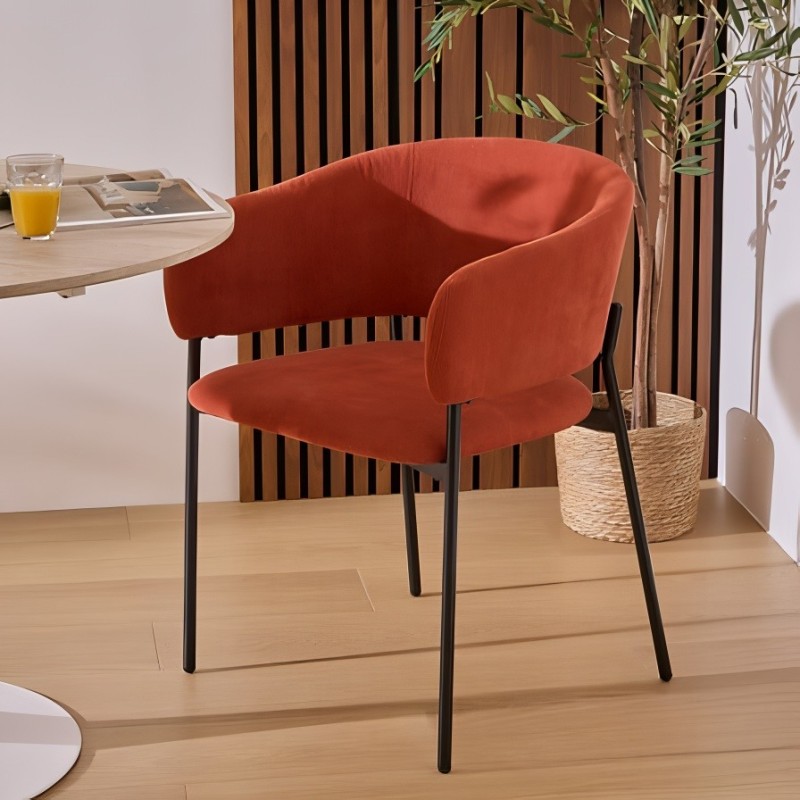 Scaun dining Solea, metal, textil reiat, caramiziu, H.78 cm, 207330B
