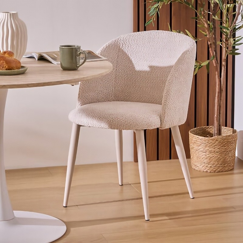 Scaun dining Celeste, metal, boucle, bej, H.80 cm, 207351C
