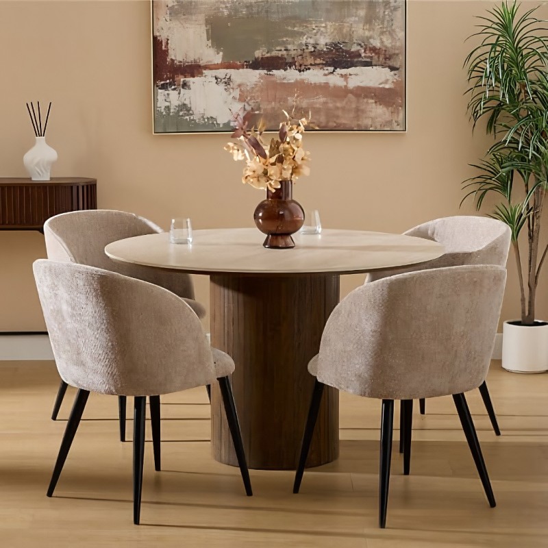 Scaun dining Celeste, metal, textil chenille, bej, H.80 cm, 207351D