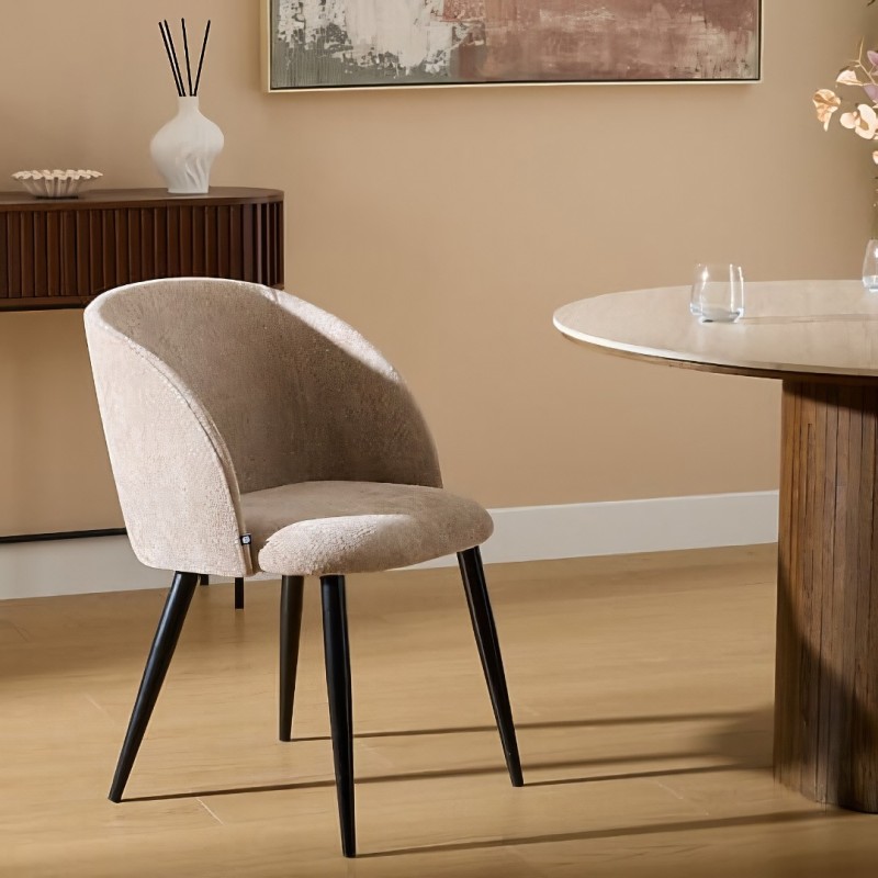 Scaun dining Celeste, metal, textil chenille, bej, H.80 cm, 207351D