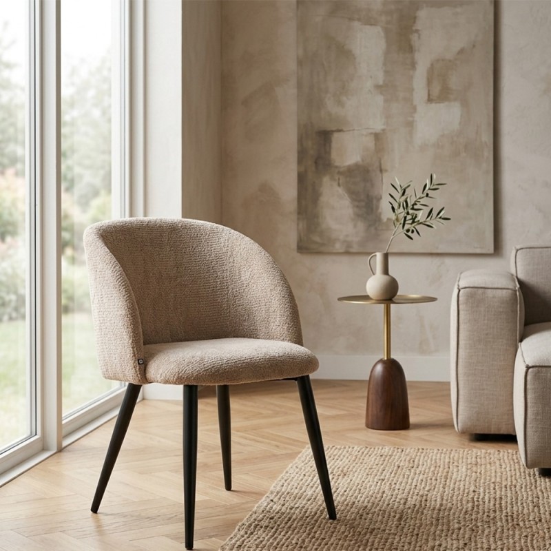 Scaun dining Celeste, metal, textil chenille, bej, H.80 cm, 207351D