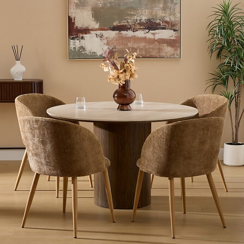 Scaun dining Celeste, metal, textil chenille, bronz, H.80 cm, 207351F