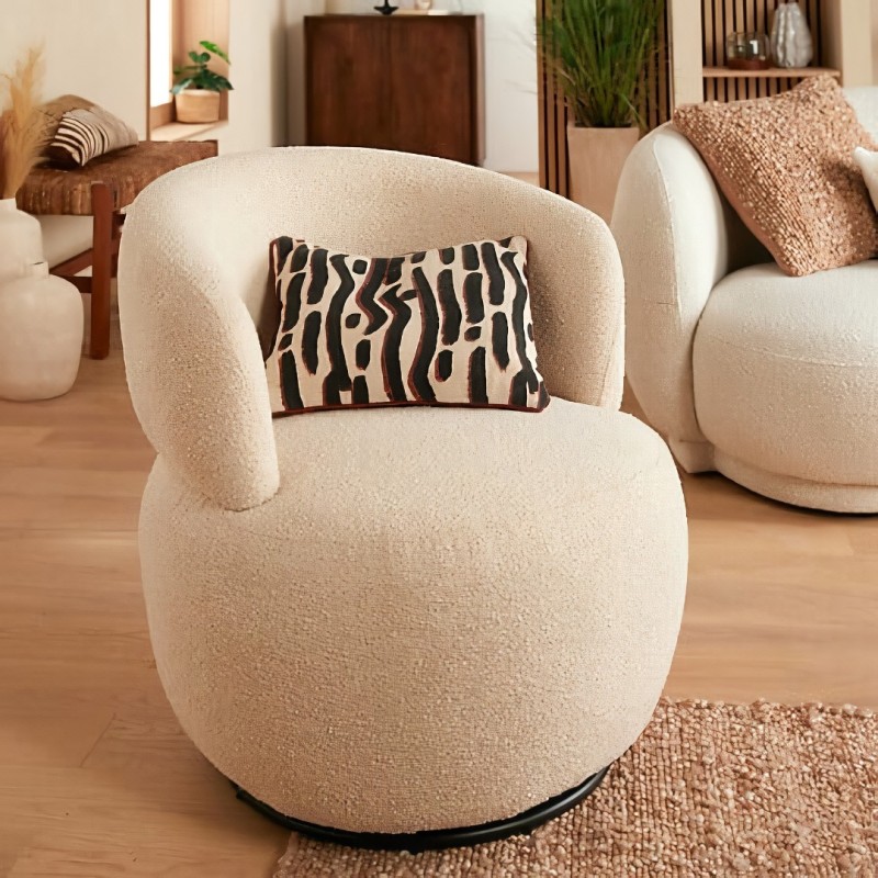 Fotoliu rotativ Sileo, boucle crem, H.72 cm, 207365A