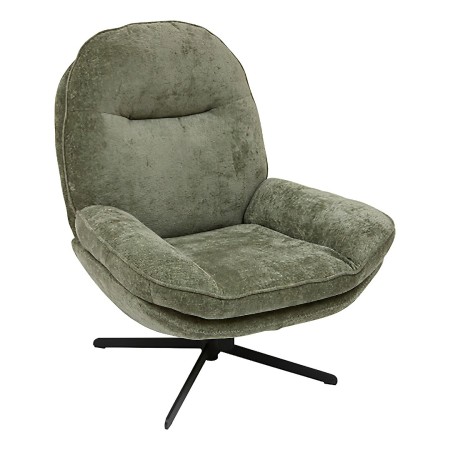 Fotoliu rotativ Stelan, metal, material chenila, verde‑kaki, H.97 cm, 207366C 