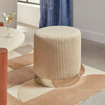 Taburet Sylia, MDF, velur reiat, ivoar, D.38 cm, 207369A