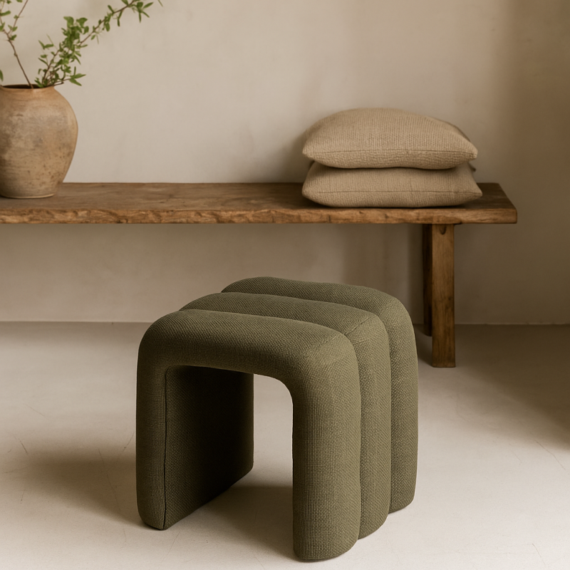 Taburet Sisco, textil, verde khaki, H.44 cm, 207376B